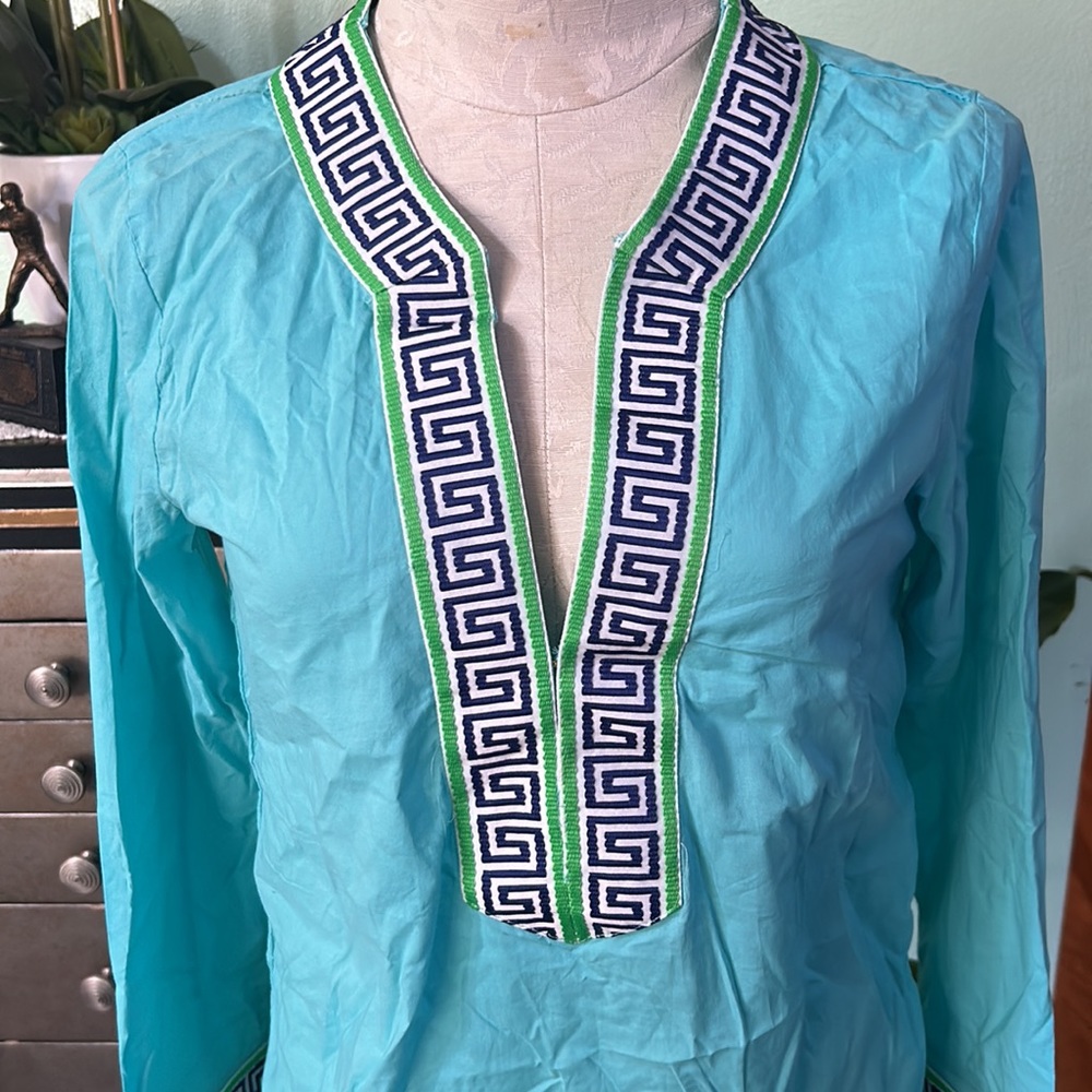 MacBeth collection turquoise tunic top - Picture 2 of 13